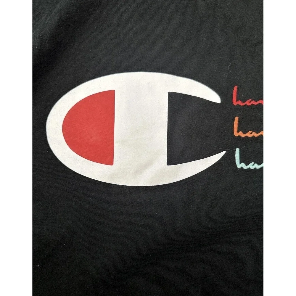 Champion Shirt Mens XL Black Big Logo Script‎ Front Graphic Tee Short Sleeve